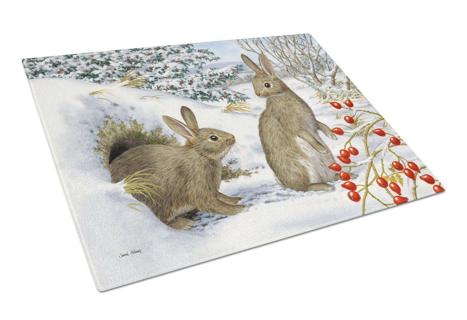 Winter Rabbits Glass Cutting Board Large ASA2181LCB by Caroline's Treasures