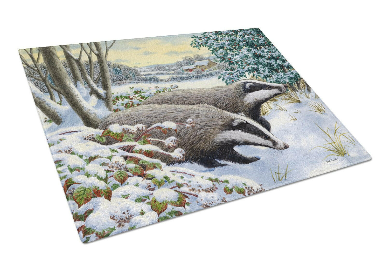 Winter Badgers Glass Cutting Board Large ASA2183LCB by Caroline's Treasures