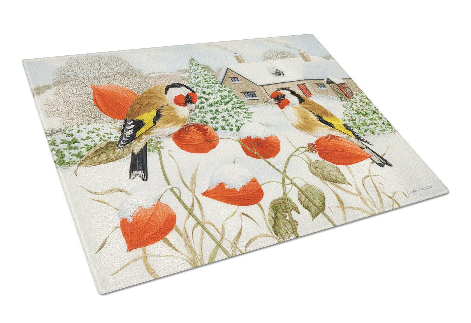 European Goldfinches Glass Cutting Board Large ASA2189LCB by Caroline's Treasures