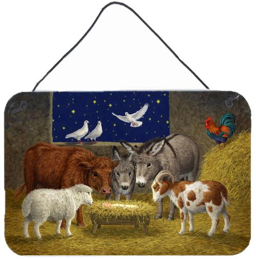 Animals at Crib Nativity Christmas Scene Wall or Door Hanging Prints ASA2205DS812 by Caroline's Treasures