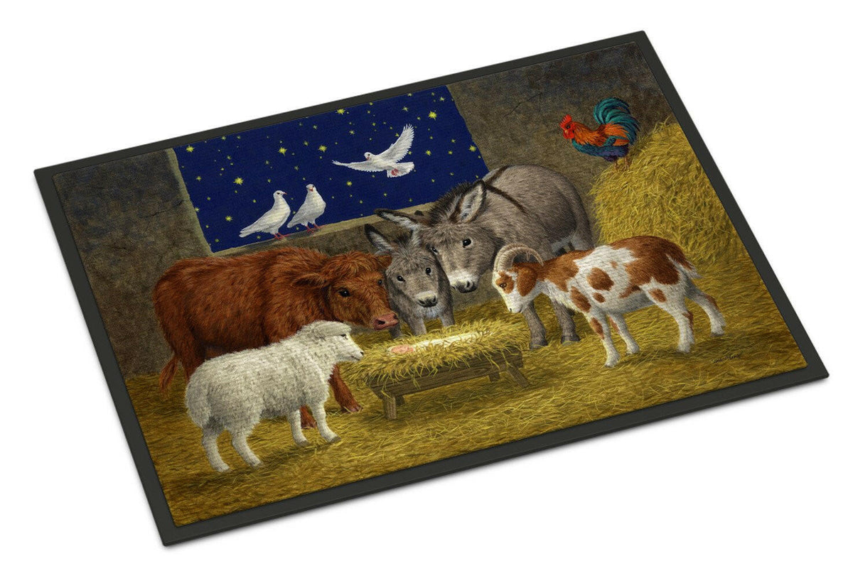 Animals at Crib Nativity Christmas Scene Indoor or Outdoor Mat 18x27 ASA2205MAT - the-store.com