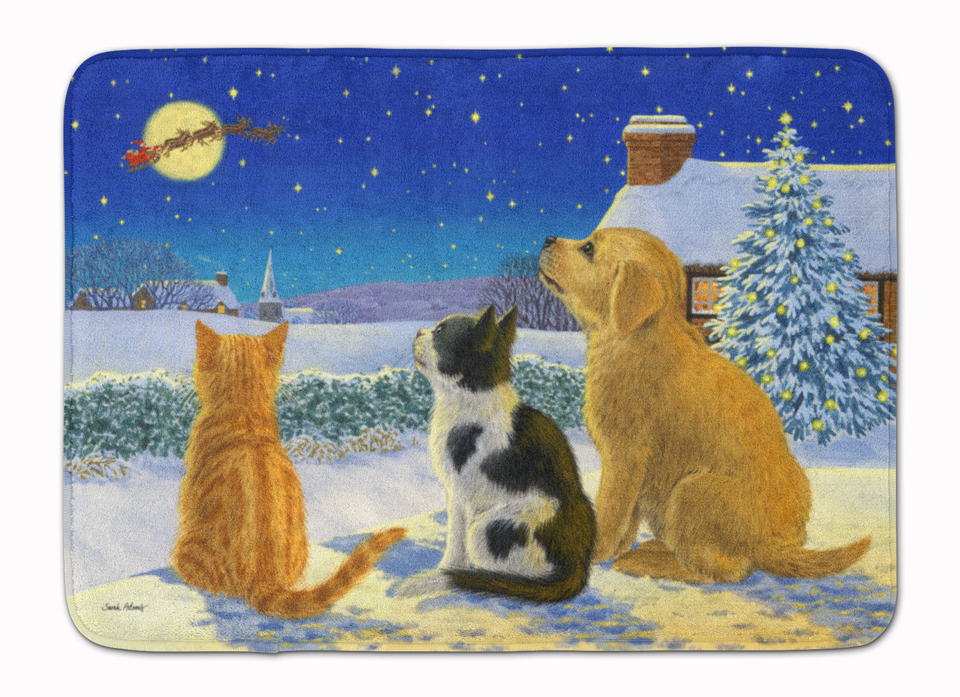 Golden Retriever and kittens Watching Santa Machine Washable Memory Foam Mat ASA2208RUG - the-store.com