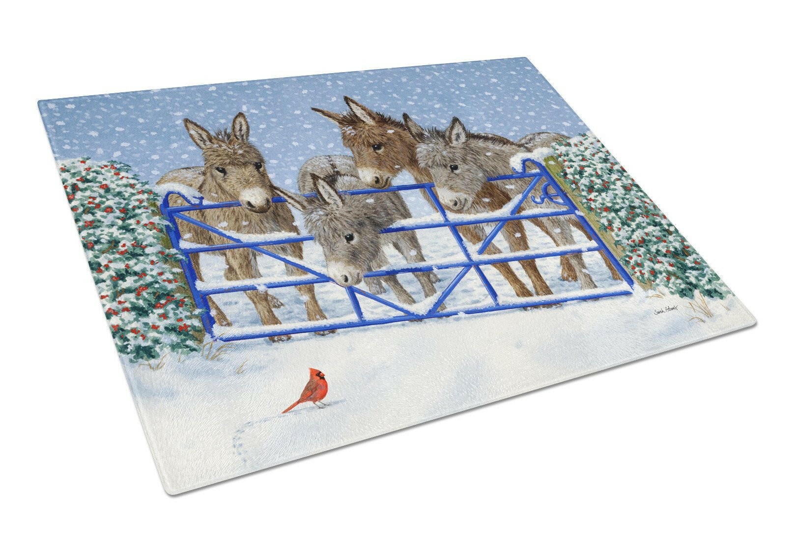 Donkeys and Cardinal Glass Cutting Board Large ASA2209LCB by Caroline's Treasures