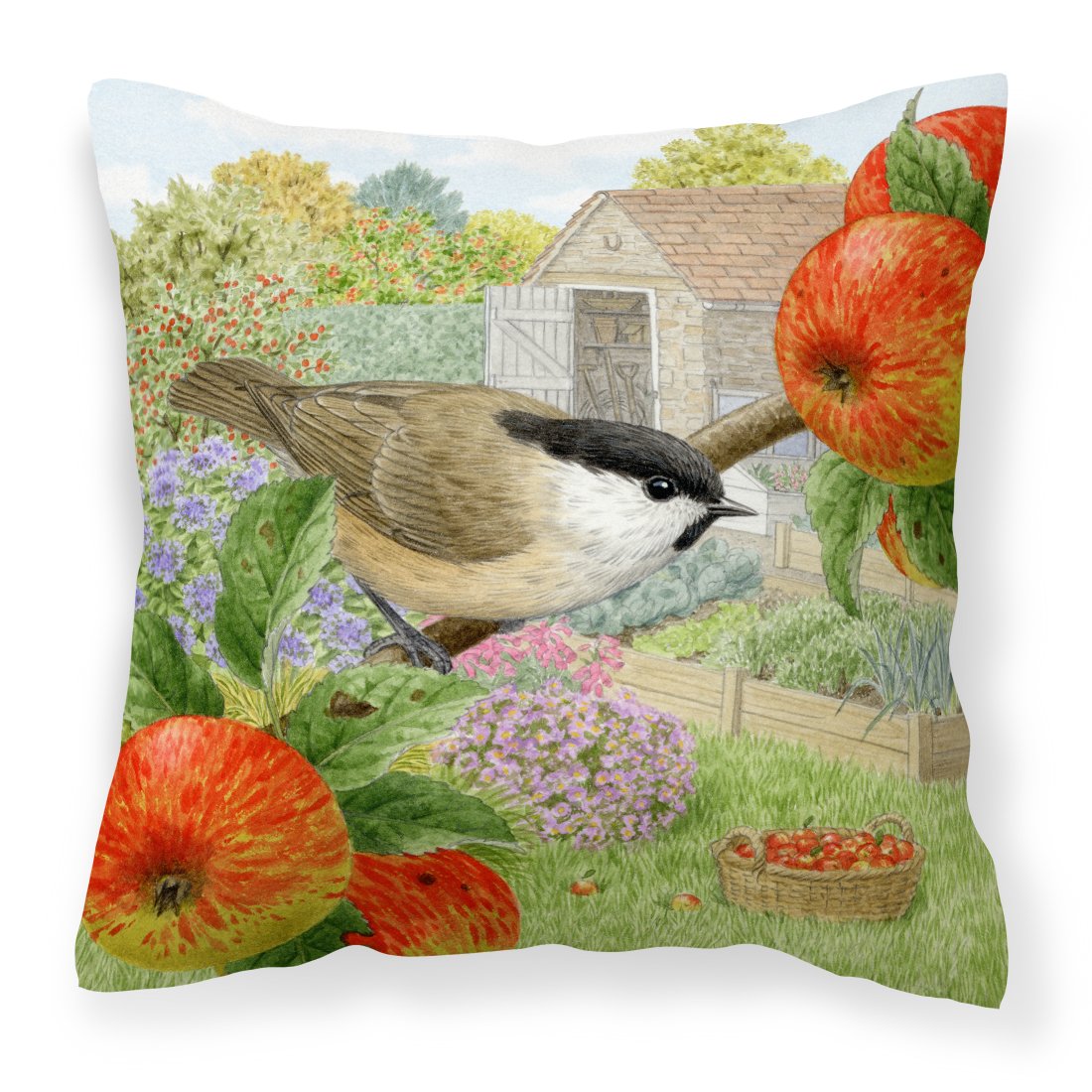 Coal Tits Apple Picker Canvas Decorative Pillow by Caroline's Treasures