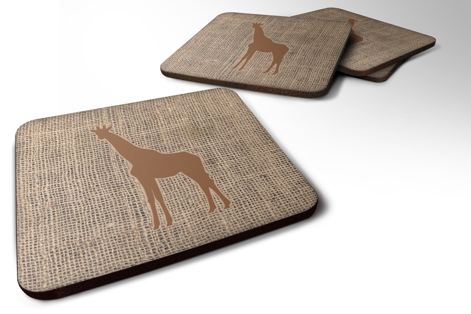 Set of 4 Giraffe Burlap and Brown Foam Coasters - the-store.com