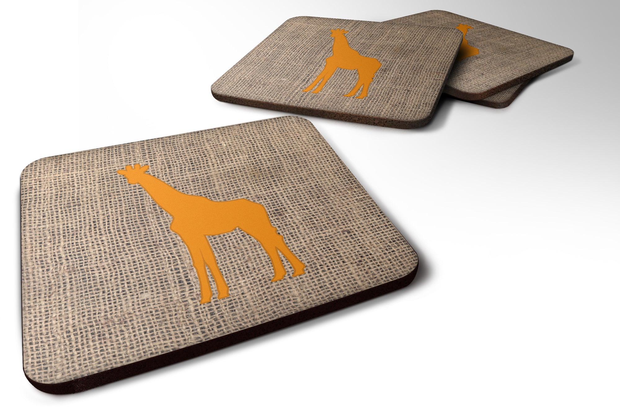 Set of 4 Giraffe Burlap and Orange Foam Coasters - the-store.com