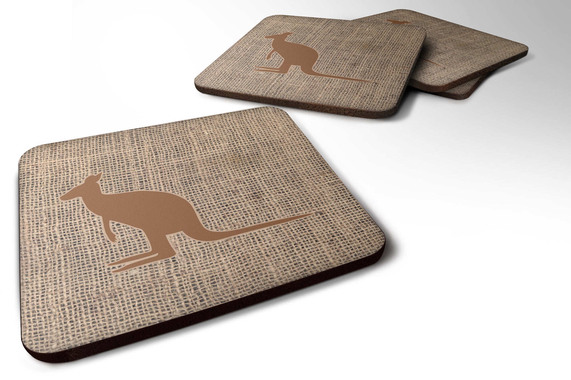 Set of 4 Kangaroo Burlap and Brown Foam Coasters - the-store.com