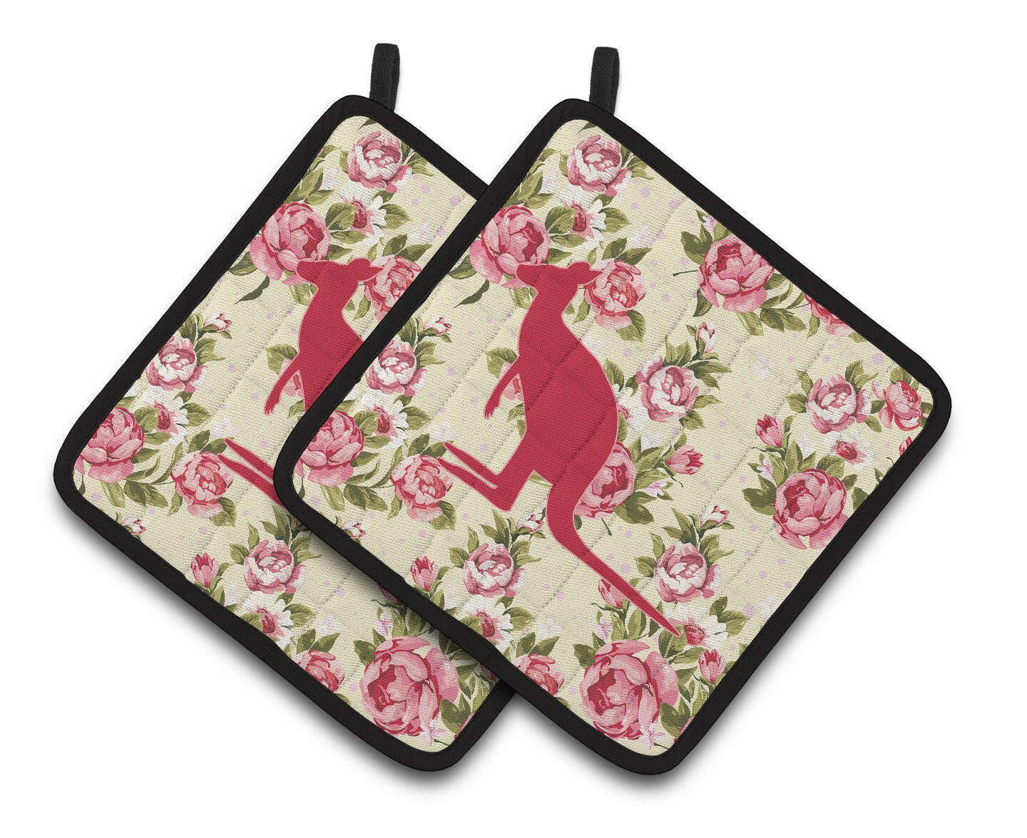 Kangaroo Shabby Chic Yellow Roses   Pair of Pot Holders BB1008-RS-YW-PTHD - the-store.com