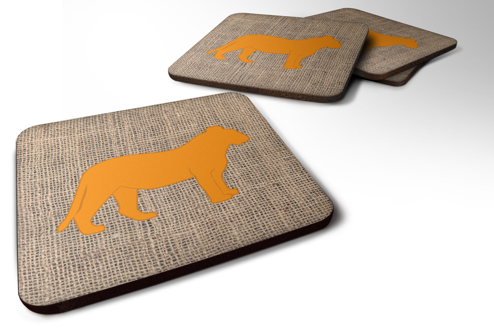 Set of 4 Tiger Burlap and Orange Foam Coasters - the-store.com