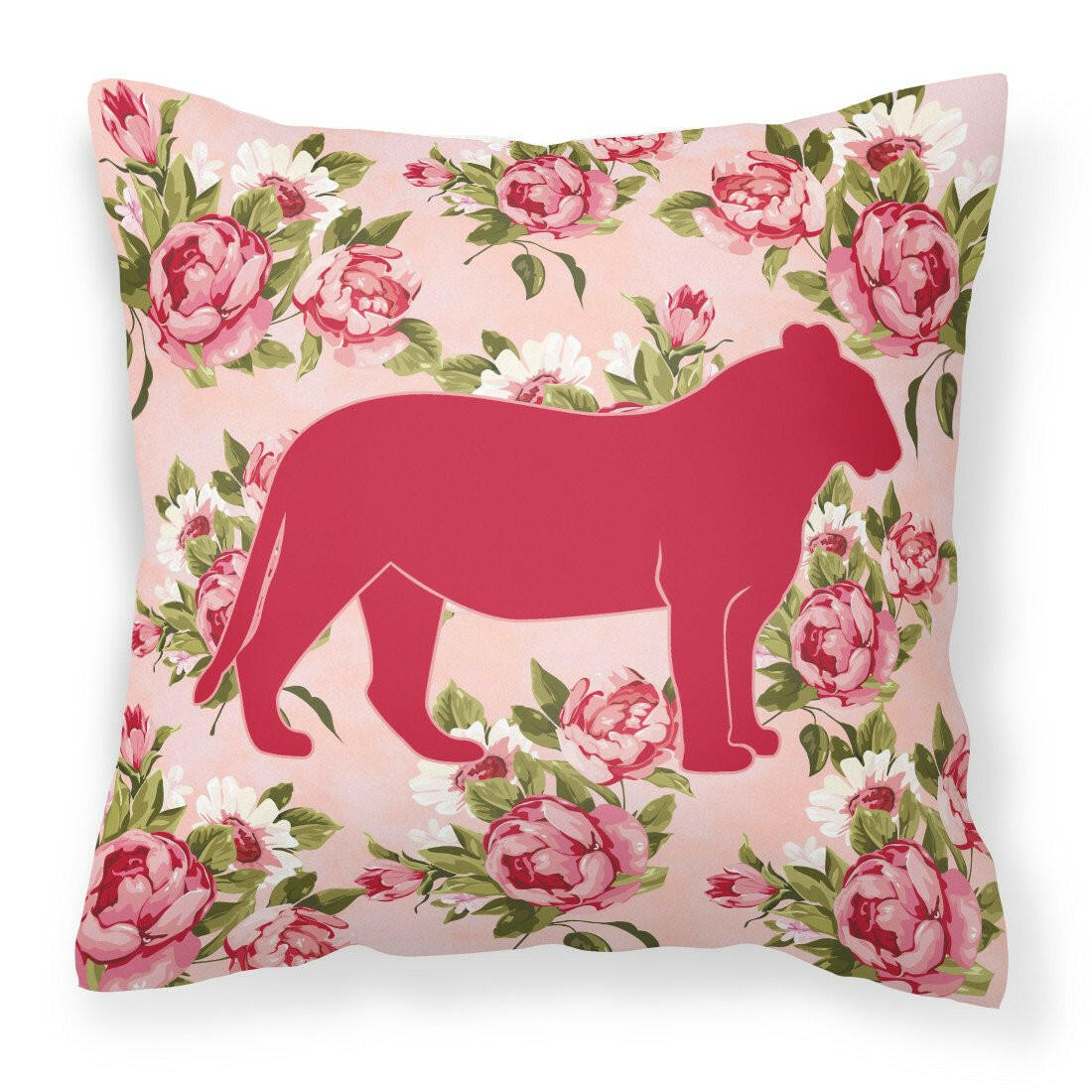 Tiger Shabby Chic Pink Roses   Fabric Decorative Pillow BB1010-RS-PK-PW1414 - the-store.com