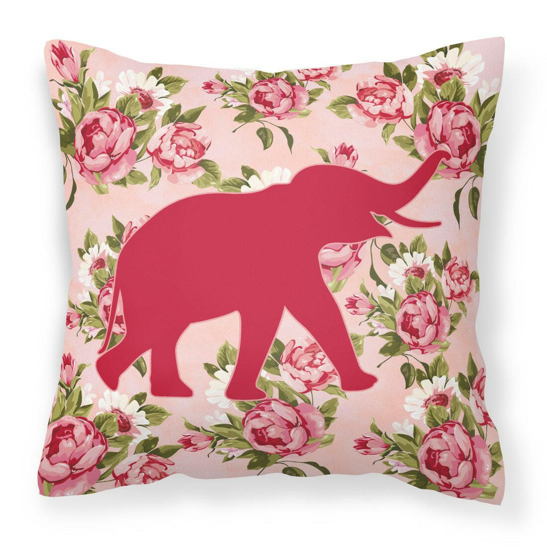 Elephant Shabby Chic Pink Roses  Fabric Decorative Pillow BB1011-RS-PK-PW1414 - the-store.com