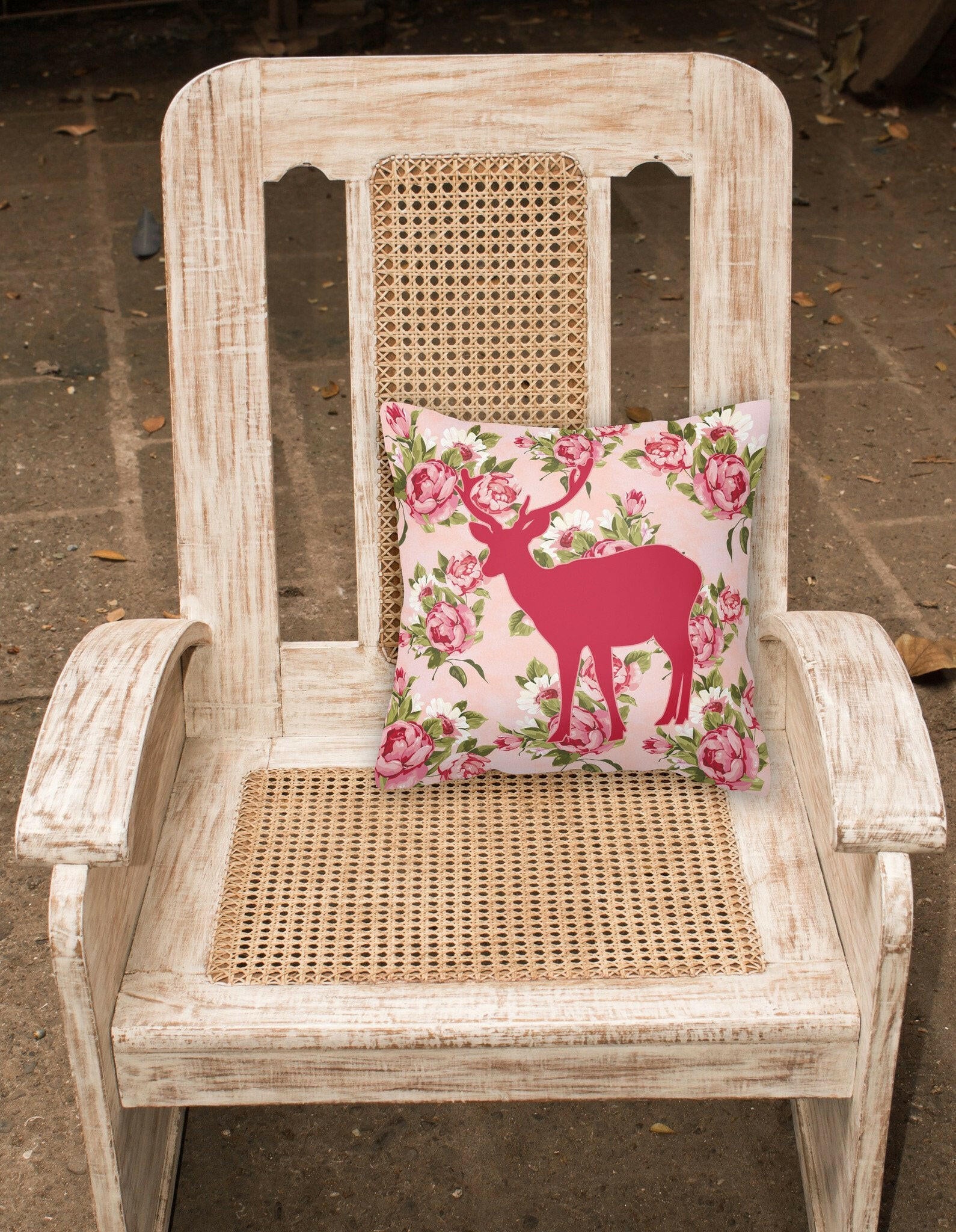 Deer Shabby Chic Pink Roses  Fabric Decorative Pillow BB1012-RS-PK-PW1414 - the-store.com