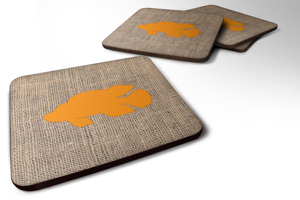 Set of 4 Fish - Tropical Fish Burlap and Orange Foam Coasters - the-store.com