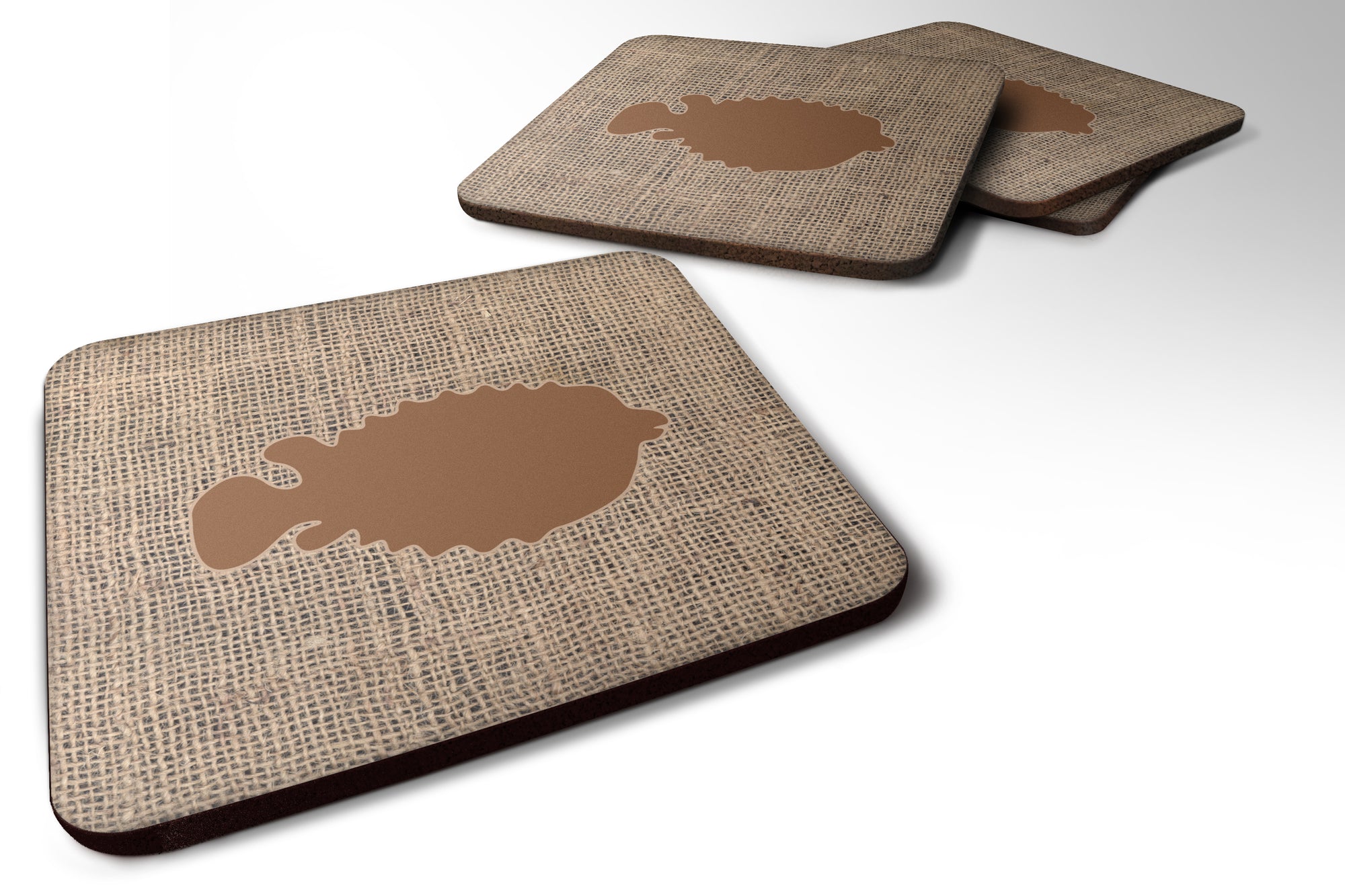 Set of 4 Fish - Blowfish Burlap and Brown Foam Coasters - the-store.com