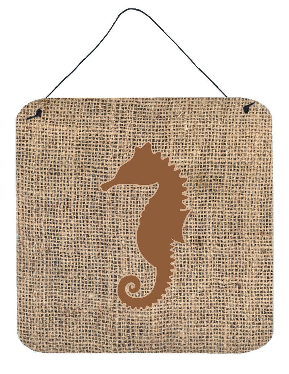 Sea Horse Burlap and Brown Aluminium Metal Wall or Door Hanging Prints BB1018 by Caroline&#39;s Treasures