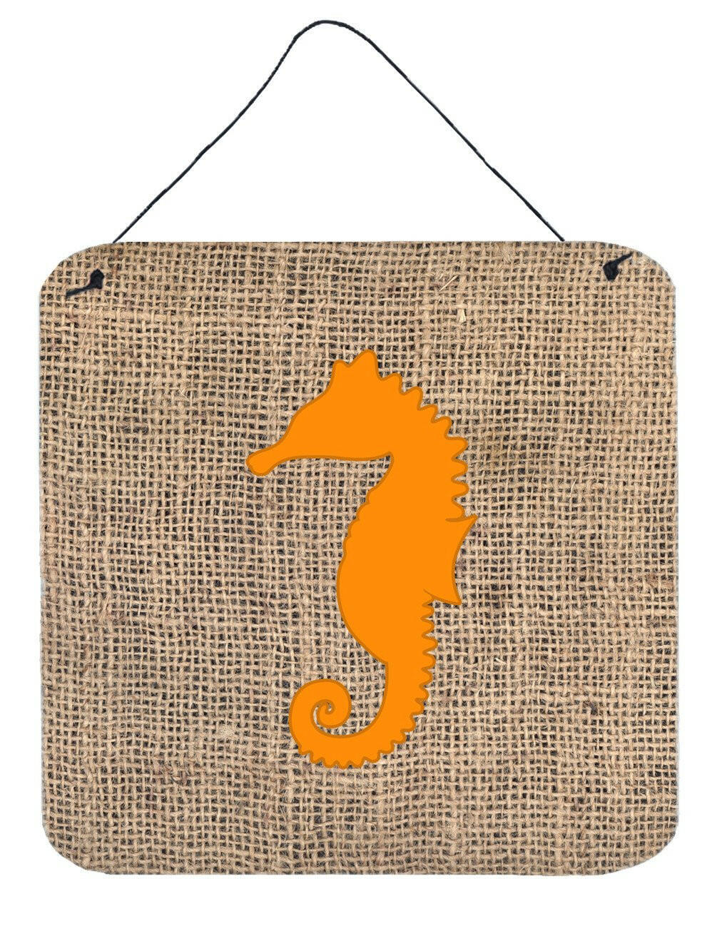 Sea Horse Burlap and Orange Aluminium Metal Wall or Door Hanging Prints BB1018 by Caroline's Treasures