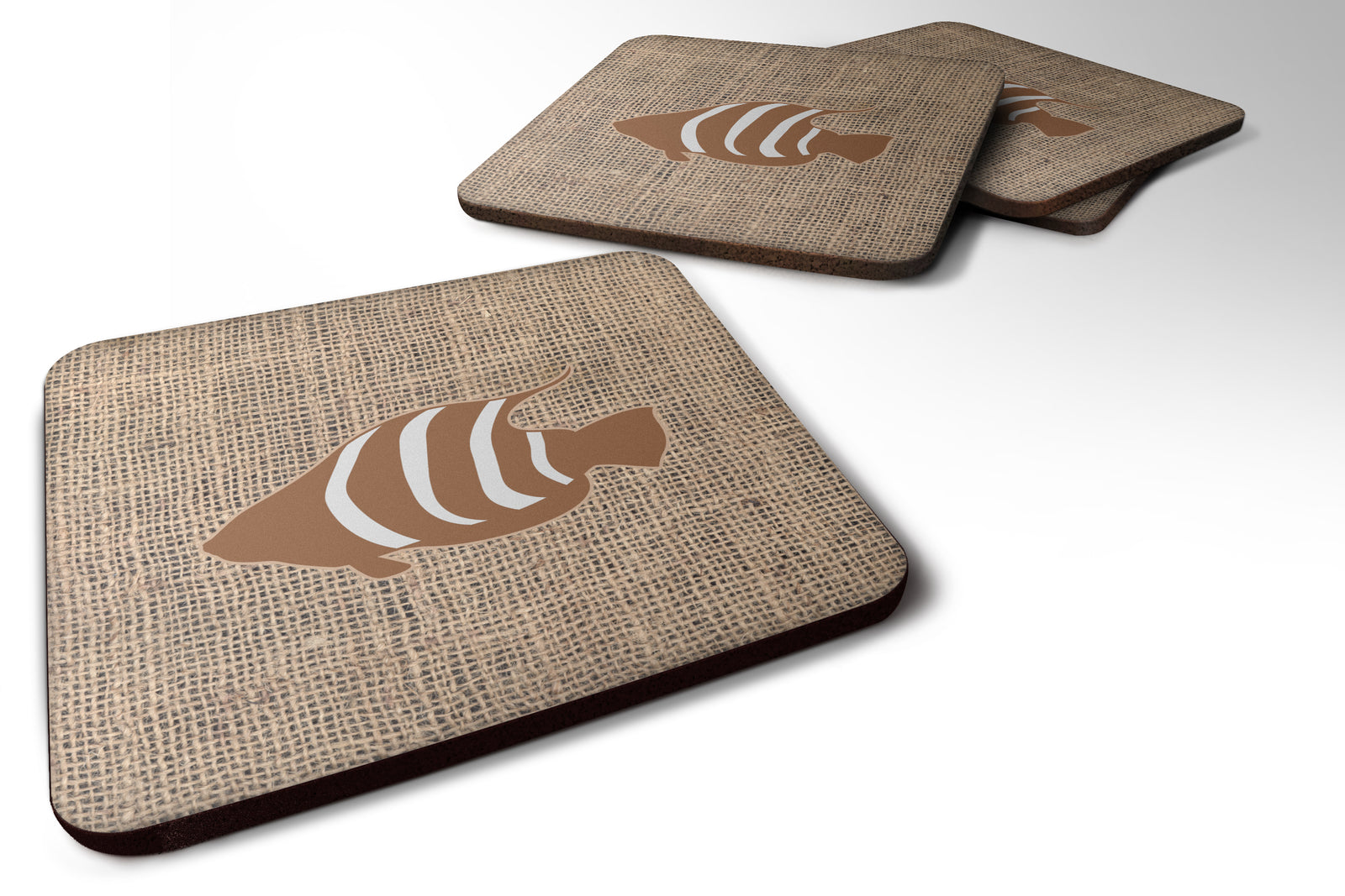 Set of 4 Fish Burlap and Brown Foam Coasters - the-store.com