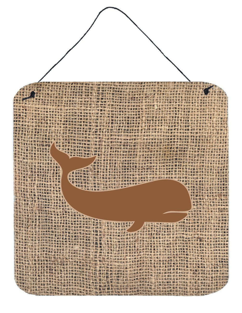 Whale Burlap and Brown Aluminium Metal Wall or Door Hanging Prints BB1021 by Caroline&#39;s Treasures