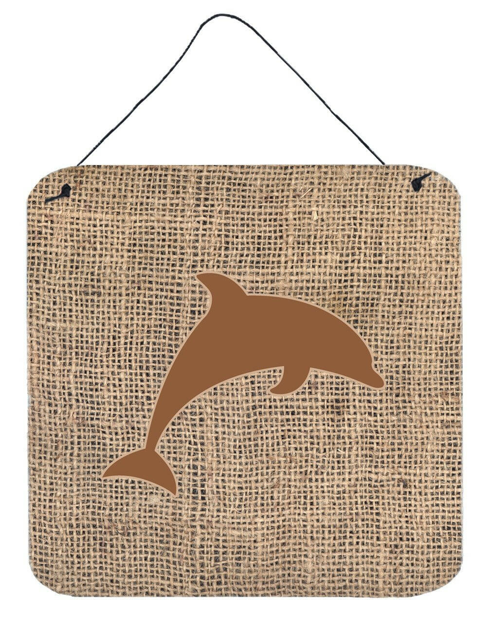 Dolphin Burlap and Brown Aluminium Metal Wall or Door Hanging Prints BB1025 by Caroline's Treasures