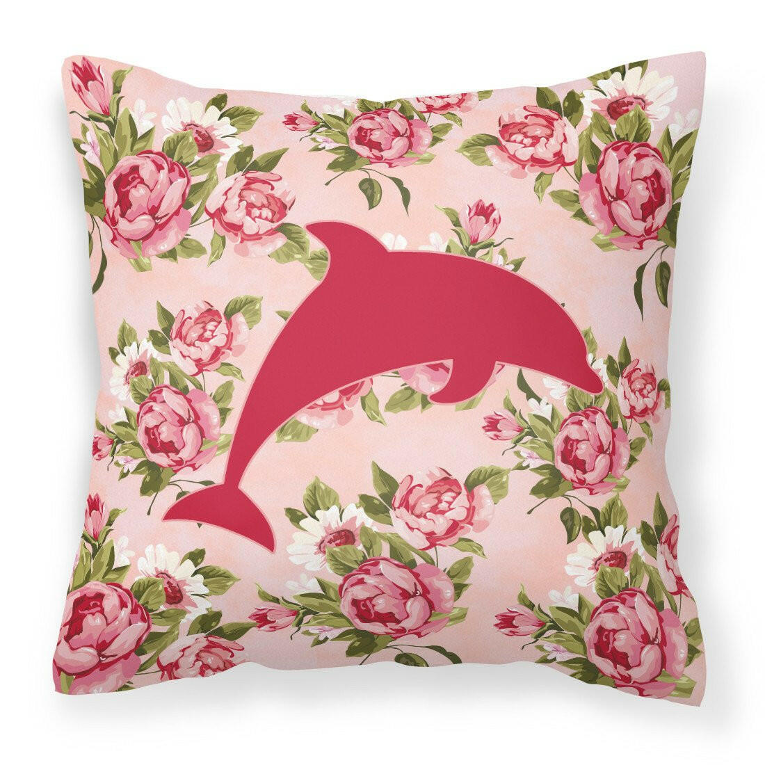 Dolphin Shabby Chic Pink Roses  Fabric Decorative Pillow BB1025-RS-PK-PW1414 - the-store.com