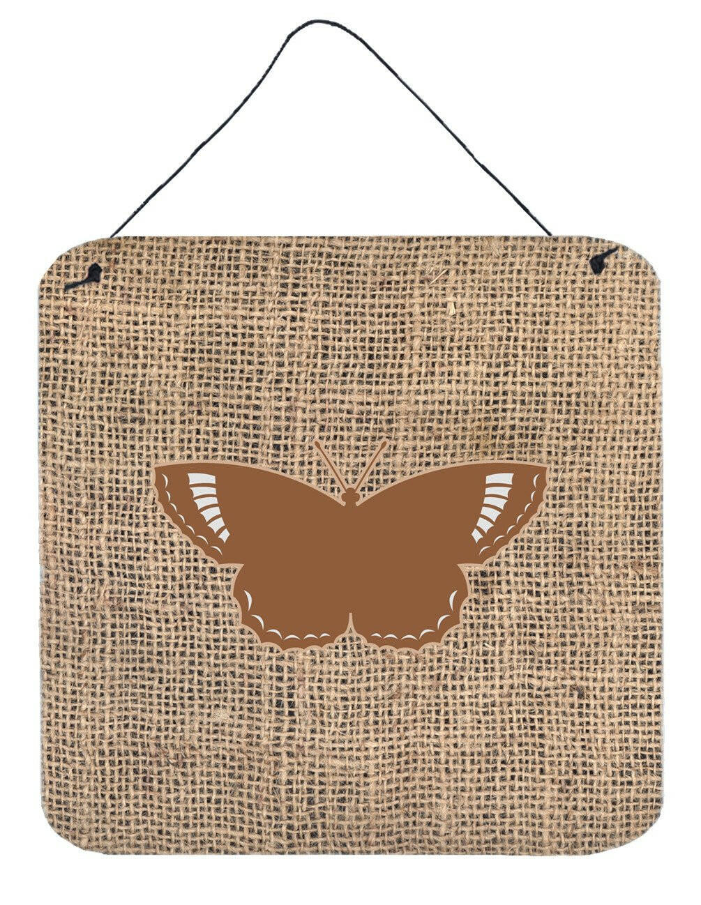 Butterfly Burlap and Brown Aluminium Metal Wall or Door Hanging Prints BB1029 by Caroline's Treasures