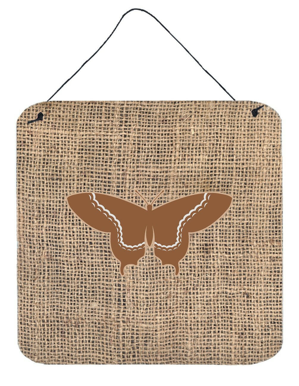 Butterfly Burlap and Brown Aluminium Metal Wall or Door Hanging Prints BB1030 by Caroline&#39;s Treasures