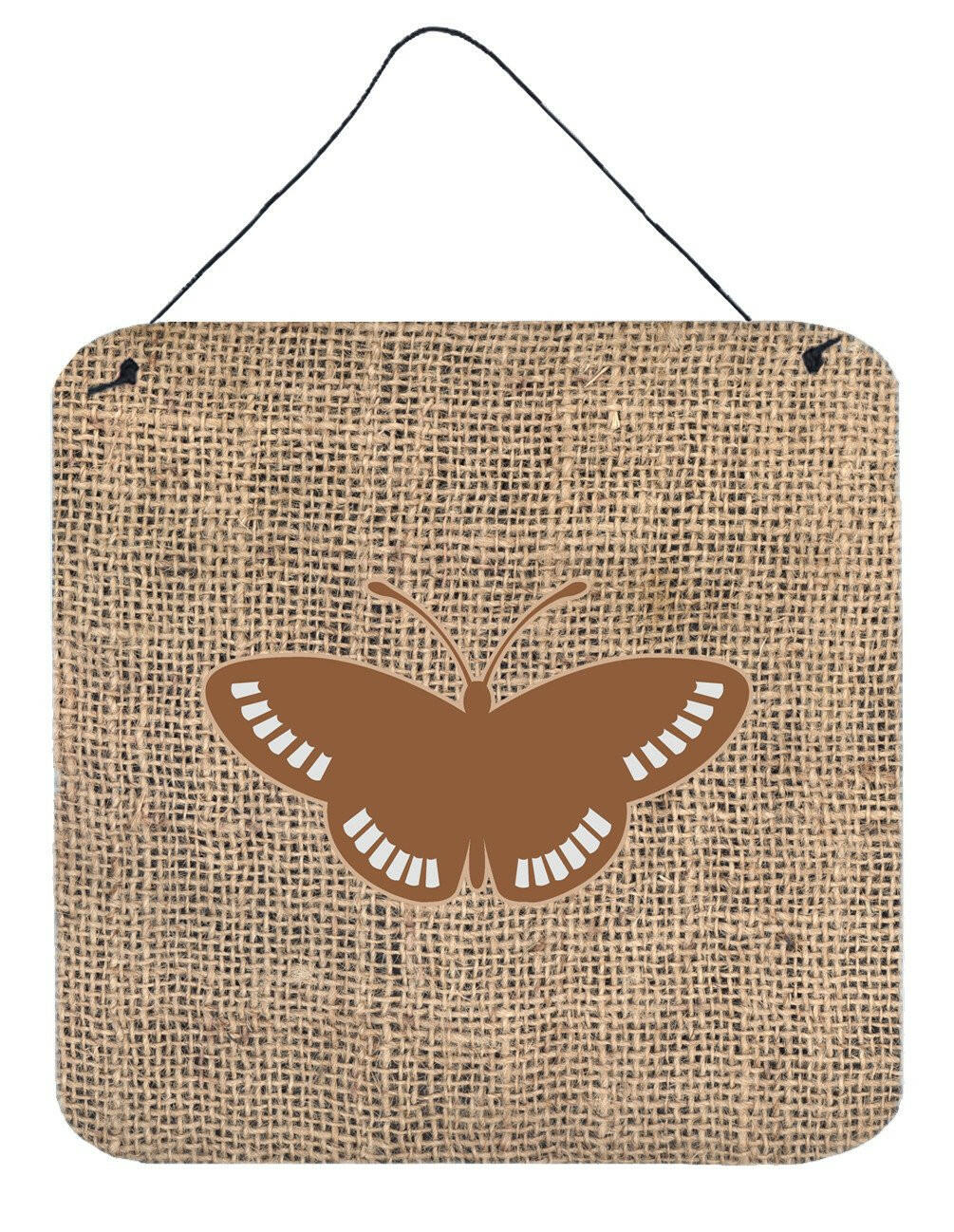 Butterfly Burlap and Brown Aluminium Metal Wall or Door Hanging Prints BB1031 by Caroline&#39;s Treasures