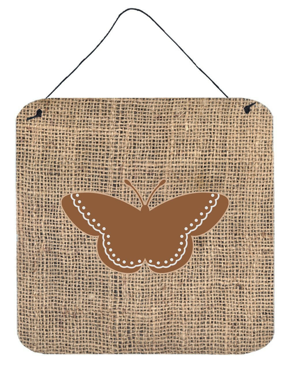 Butterfly Burlap and Brown Aluminium Metal Wall or Door Hanging Prints BB1032 by Caroline's Treasures