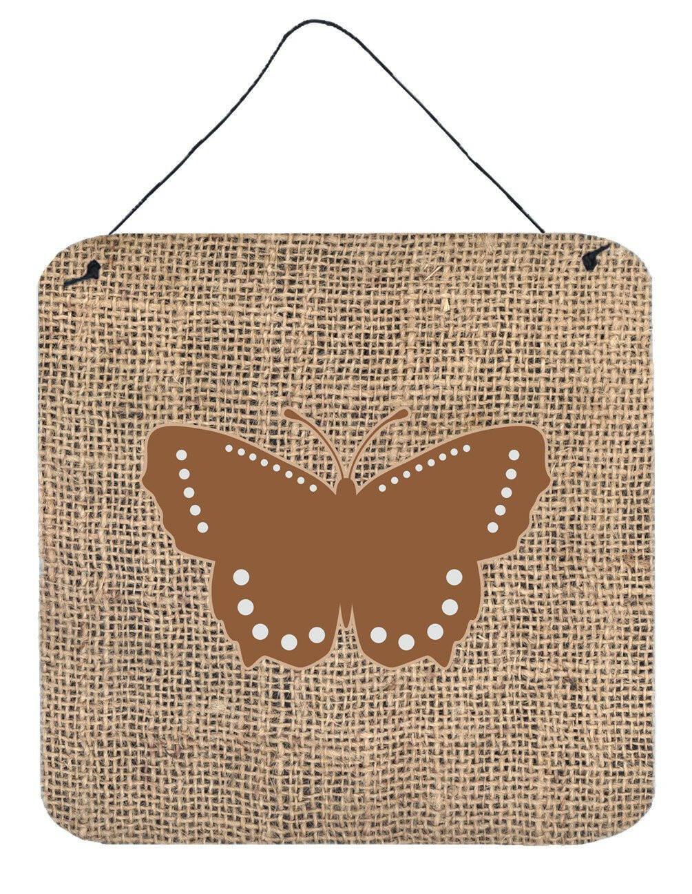 Butterfly Burlap and Brown Aluminium Metal Wall or Door Hanging Prints BB1033 by Caroline&#39;s Treasures