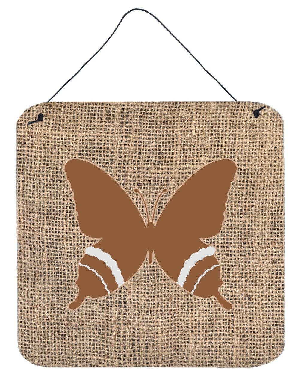 Butterfly Burlap and Brown Aluminium Metal Wall or Door Hanging Prints BB1034 by Caroline's Treasures