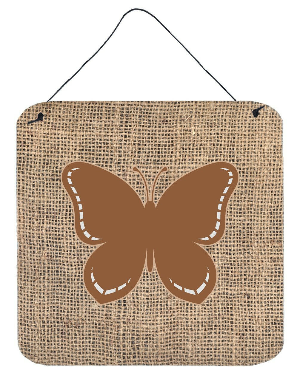 Butterfly Burlap and Brown Aluminium Metal Wall or Door Hanging Prints BB1035 by Caroline&#39;s Treasures