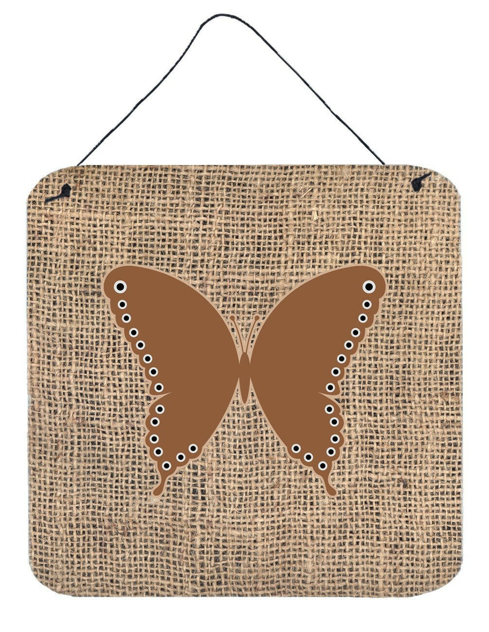 Butterfly Burlap and Brown Aluminium Metal Wall or Door Hanging Prints BB1036 by Caroline&#39;s Treasures