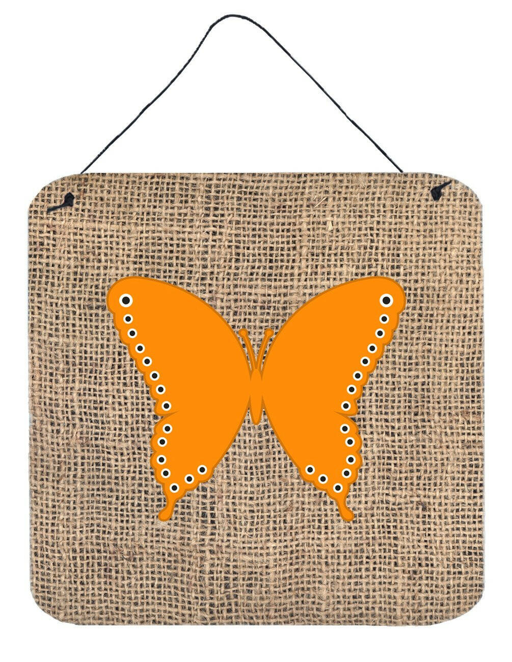 Butterfly Burlap and Orange Aluminium Metal Wall or Door Hanging Prints BB1036 by Caroline's Treasures