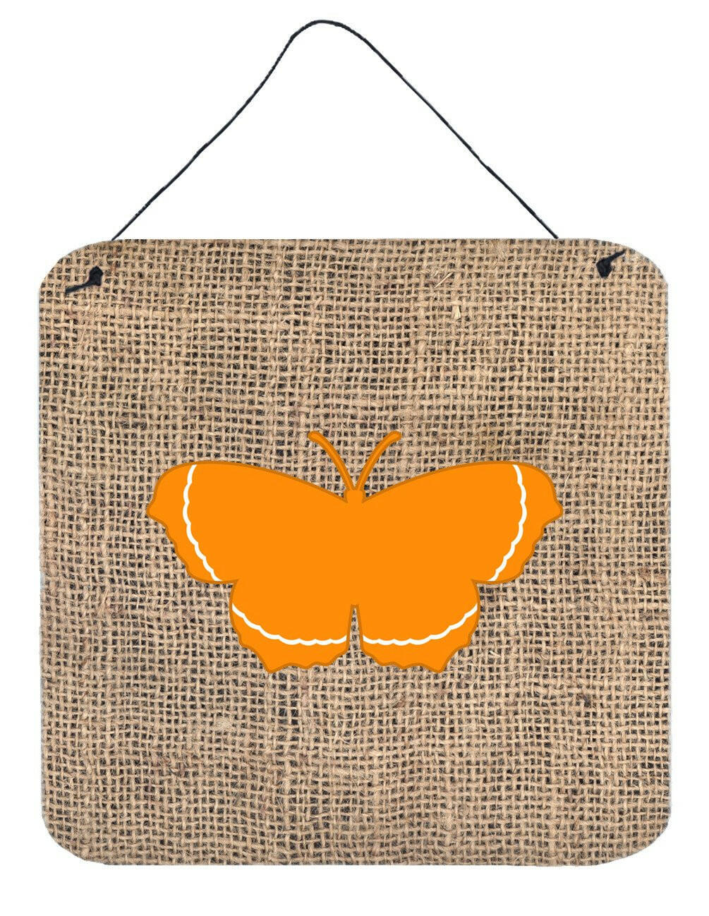 Butterfly Burlap and Orange Aluminium Metal Wall or Door Hanging Prints BB1037 by Caroline's Treasures