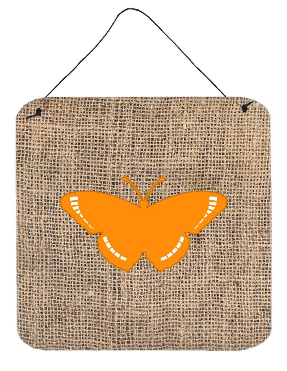 Butterfly Burlap and Orange Aluminium Metal Wall or Door Hanging Prints BB1038 by Caroline&#39;s Treasures