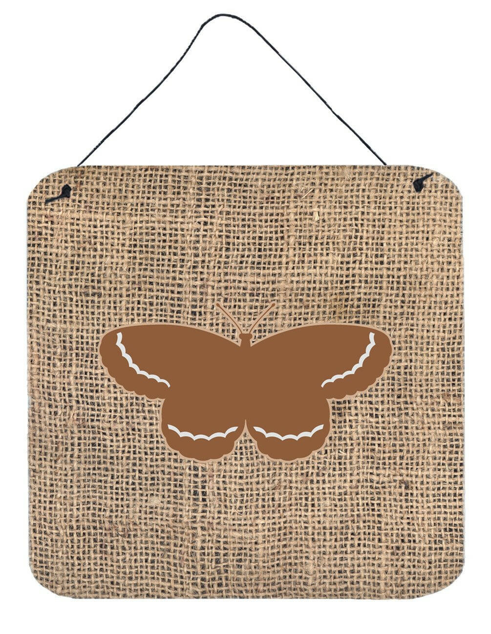 Butterfly Burlap and Brown Aluminium Metal Wall or Door Hanging Prints BB1040 by Caroline's Treasures