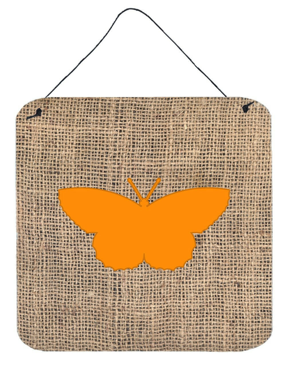 Butterfly Burlap and Orange Aluminium Metal Wall or Door Hanging Prints BB1041 by Caroline's Treasures