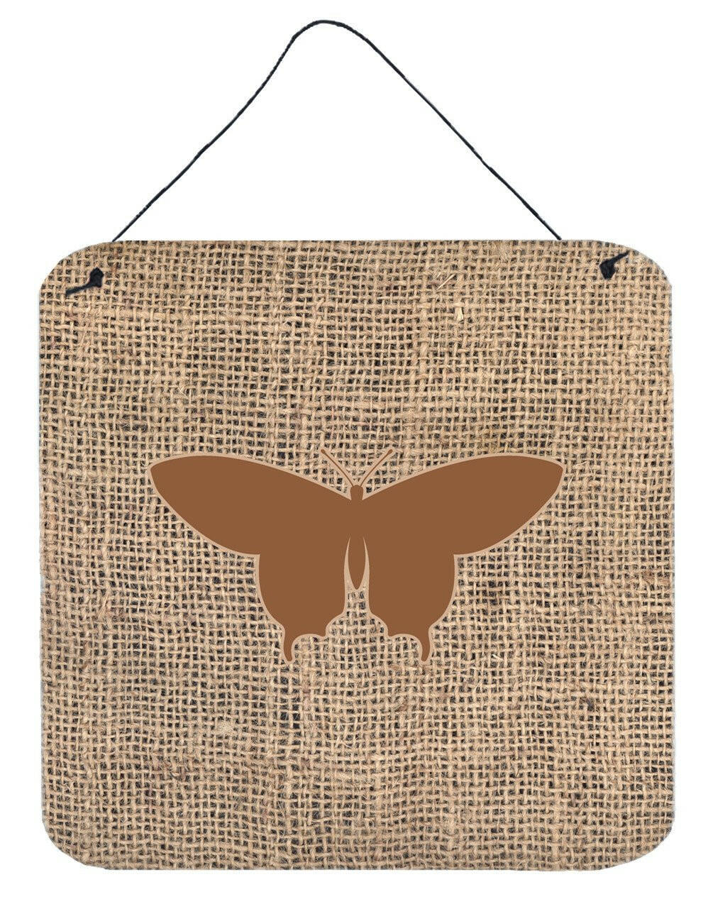 Butterfly Burlap and Brown Aluminium Metal Wall or Door Hanging Prints BB1042 by Caroline&#39;s Treasures