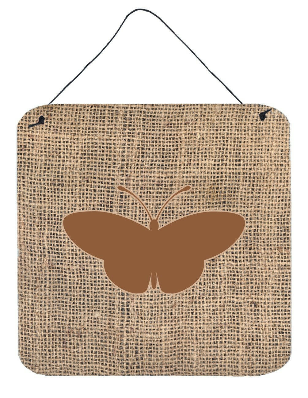 Butterfly Burlap and Brown Aluminium Metal Wall or Door Hanging Prints BB1043 by Caroline&#39;s Treasures