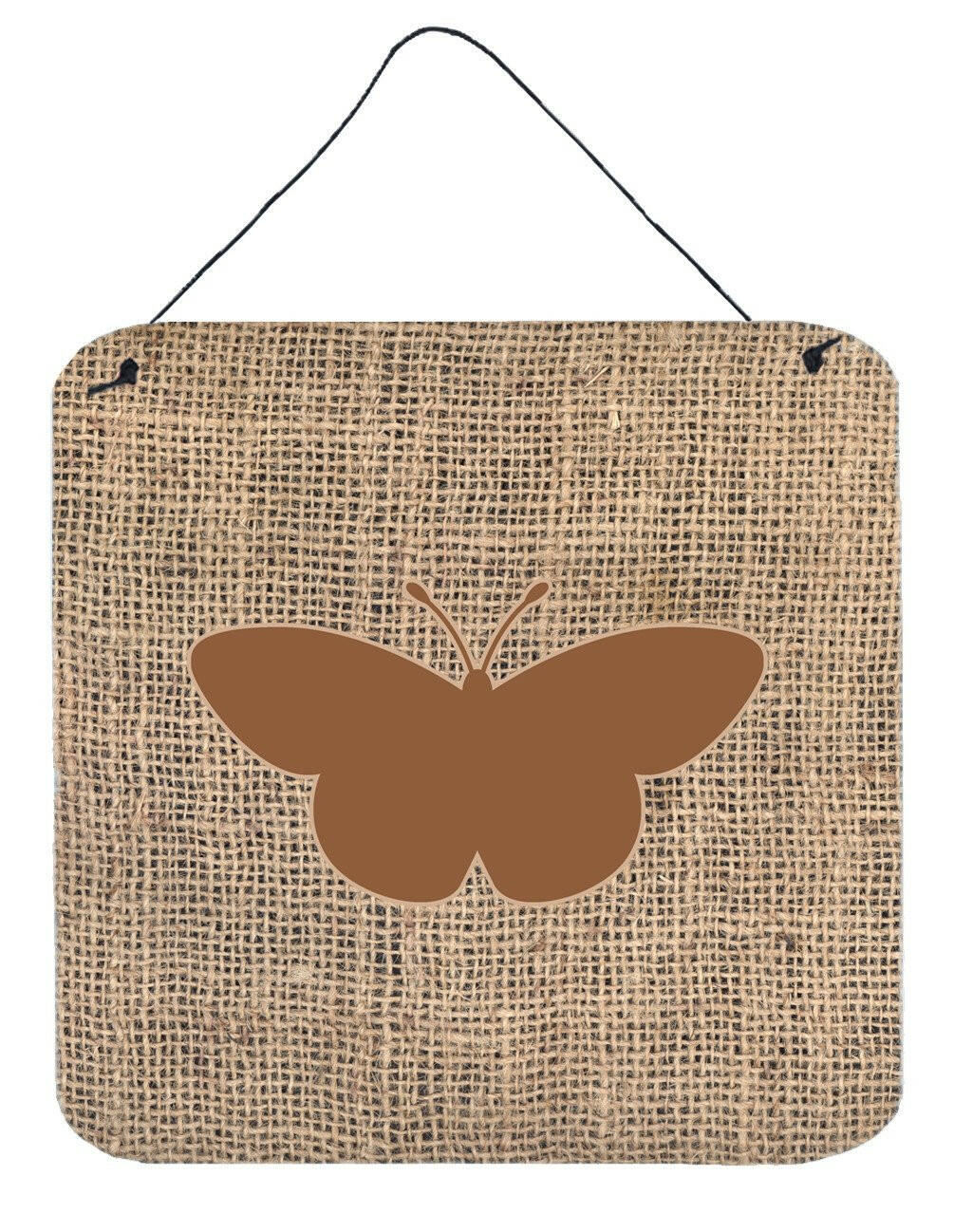 Butterfly Burlap and Brown Aluminium Metal Wall or Door Hanging Prints BB1044 by Caroline&#39;s Treasures