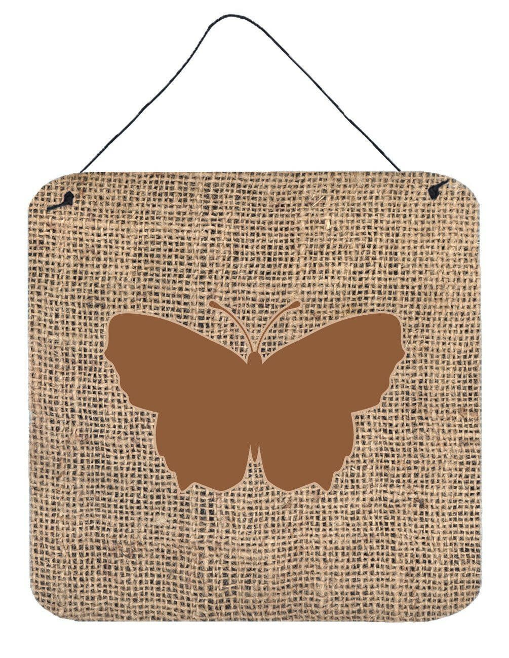 Butterfly Burlap and Brown Aluminium Metal Wall or Door Hanging Prints BB1045 by Caroline&#39;s Treasures