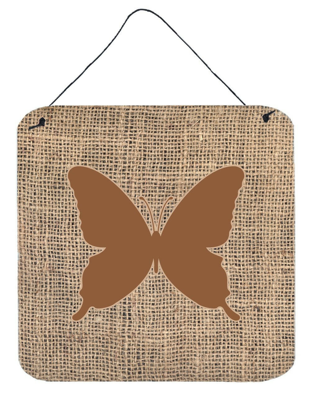 Butterfly Burlap and Brown Aluminium Metal Wall or Door Hanging Prints BB1046 by Caroline's Treasures