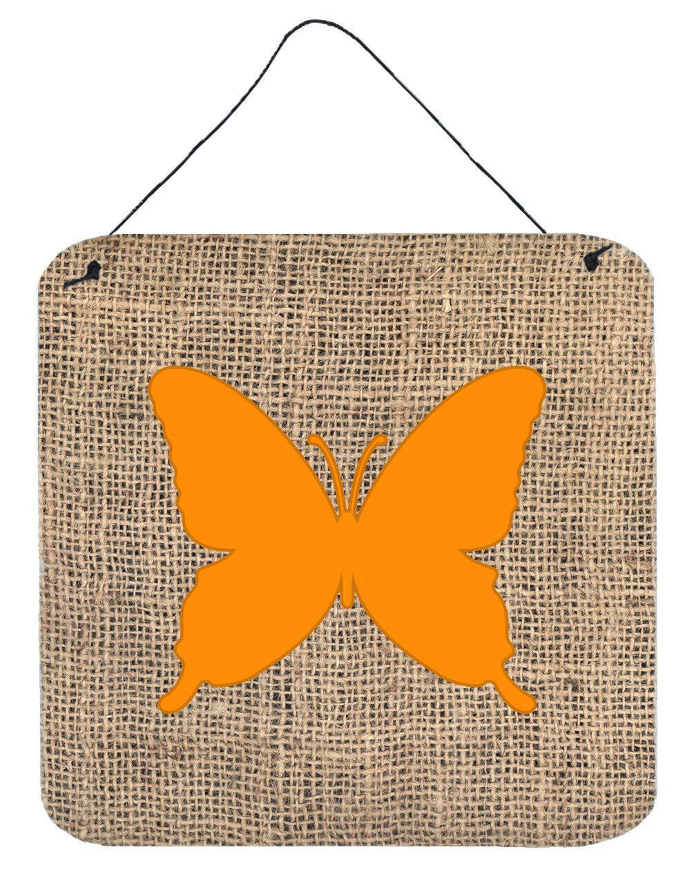 Butterfly Burlap and Orange Aluminium Metal Wall or Door Hanging Prints BB1046 by Caroline's Treasures