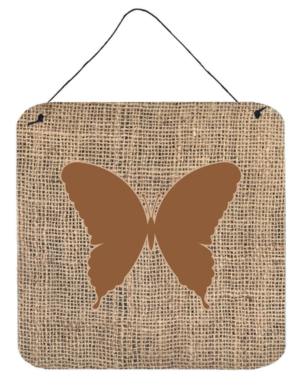 Butterfly Burlap and Brown Aluminium Metal Wall or Door Hanging Prints BB1048 by Caroline's Treasures