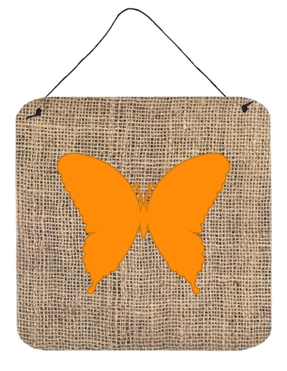 Butterfly Burlap and Orange Aluminium Metal Wall or Door Hanging Prints BB1048 by Caroline's Treasures