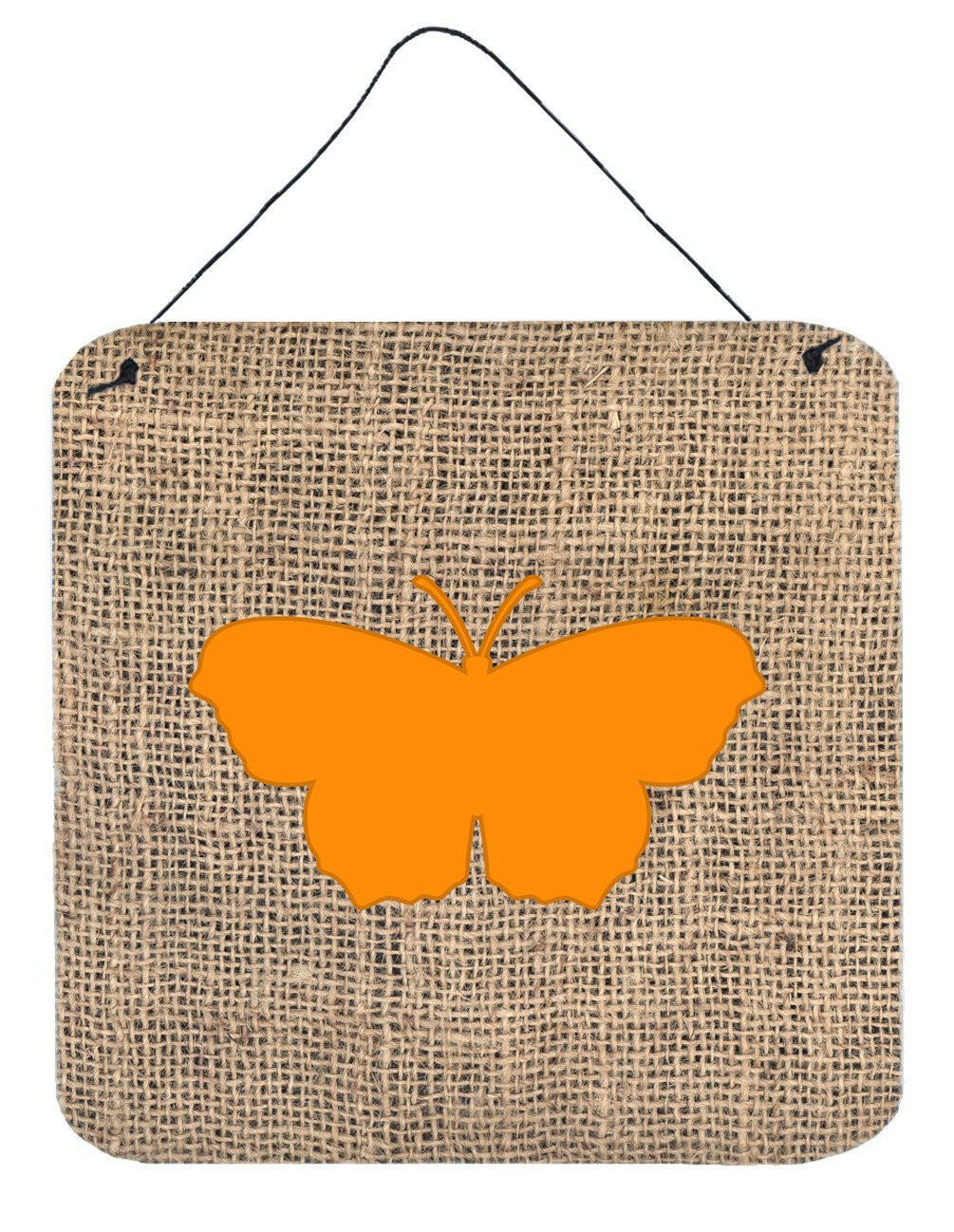 Butterfly Burlap and Orange Aluminium Metal Wall or Door Hanging Prints BB1049 by Caroline's Treasures