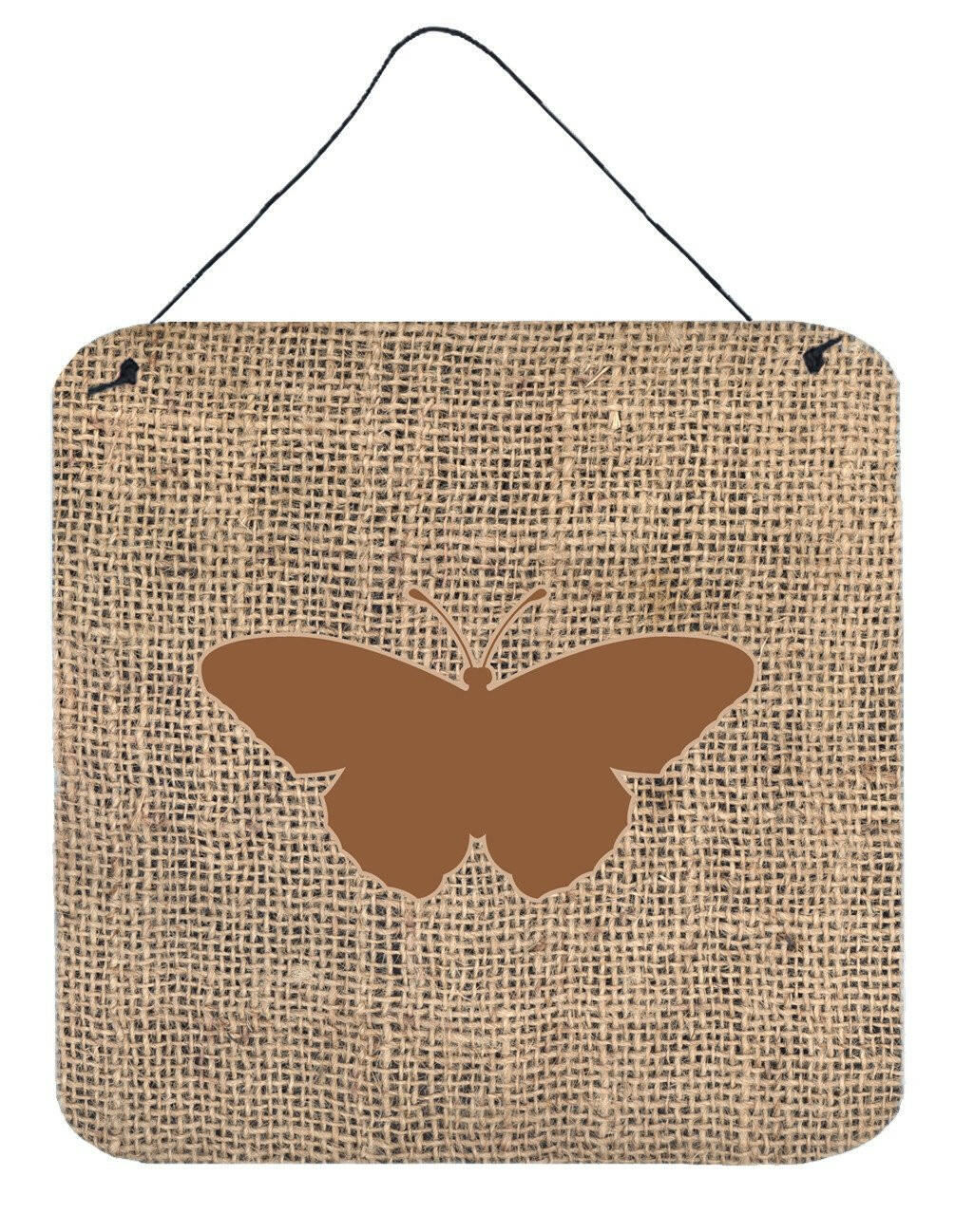 Butterfly Burlap and Brown Aluminium Metal Wall or Door Hanging Prints BB1050 by Caroline's Treasures