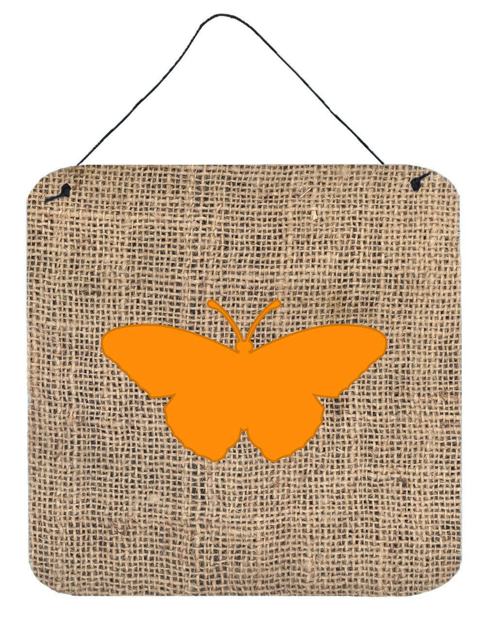 Butterfly Burlap and Orange Aluminium Metal Wall or Door Hanging Prints BB1050 by Caroline's Treasures