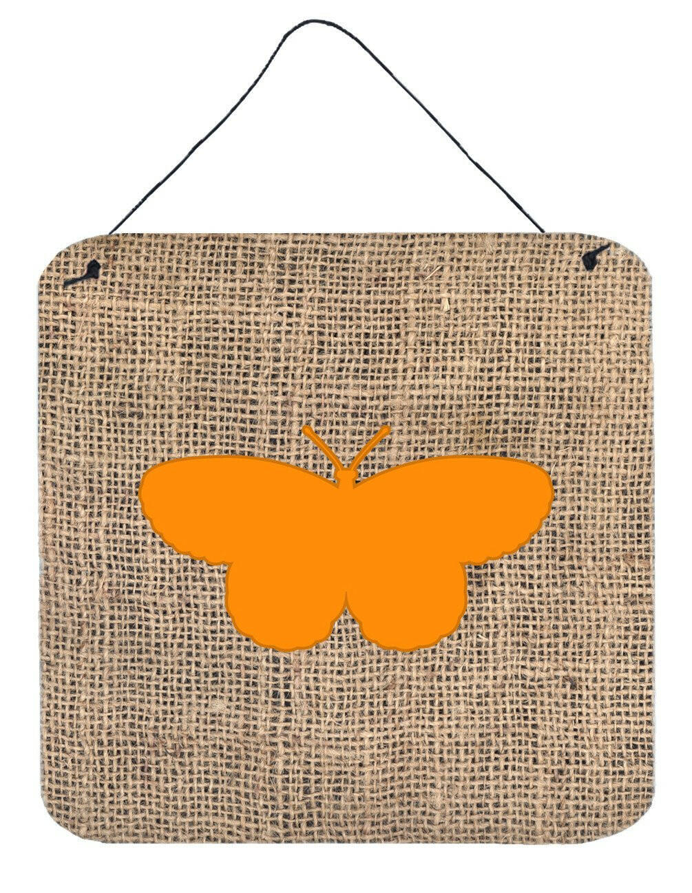 Butterfly Burlap and Orange Aluminium Metal Wall or Door Hanging Prints BB1052 by Caroline&#39;s Treasures