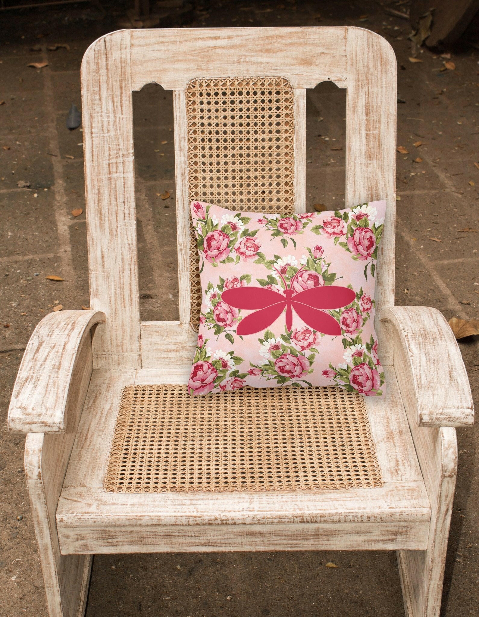 Moth Shabby Chic Pink Roses  Fabric Decorative Pillow BB1055-RS-PK-PW1414 - the-store.com